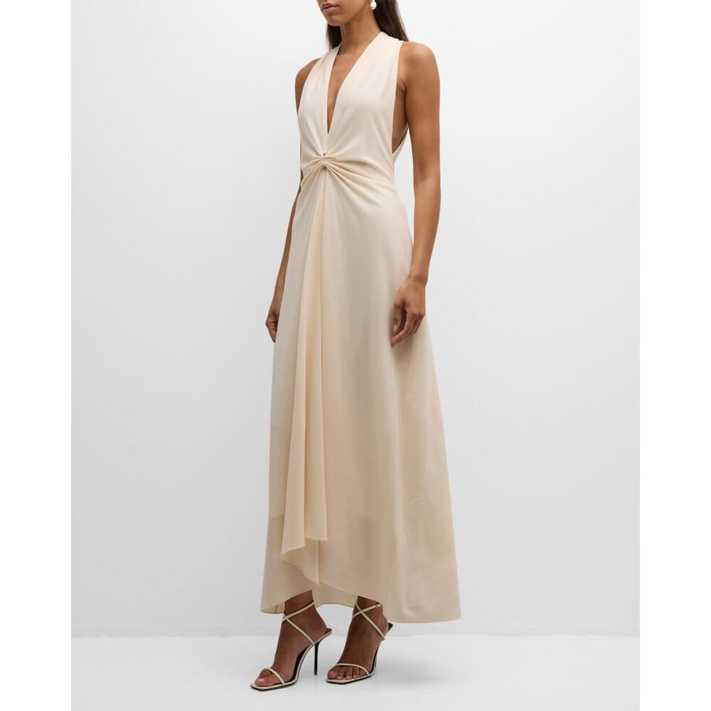 Brandon Maxwell The Banks Deep-V Stretch-Crepe Maxi Dress - US 4 - Ivory